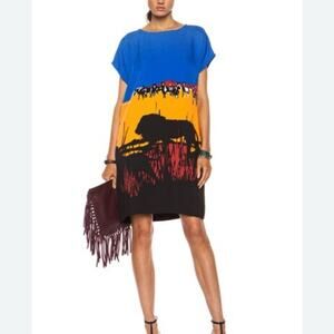 Diane Von Furstenberg runway lion landscape shift dress